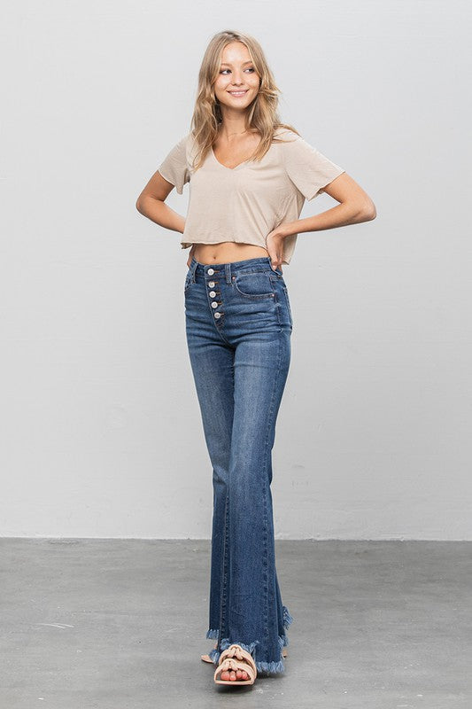 Button Down Wide Flare Jeans | Dark Wash Jeans | Magnolia Rue