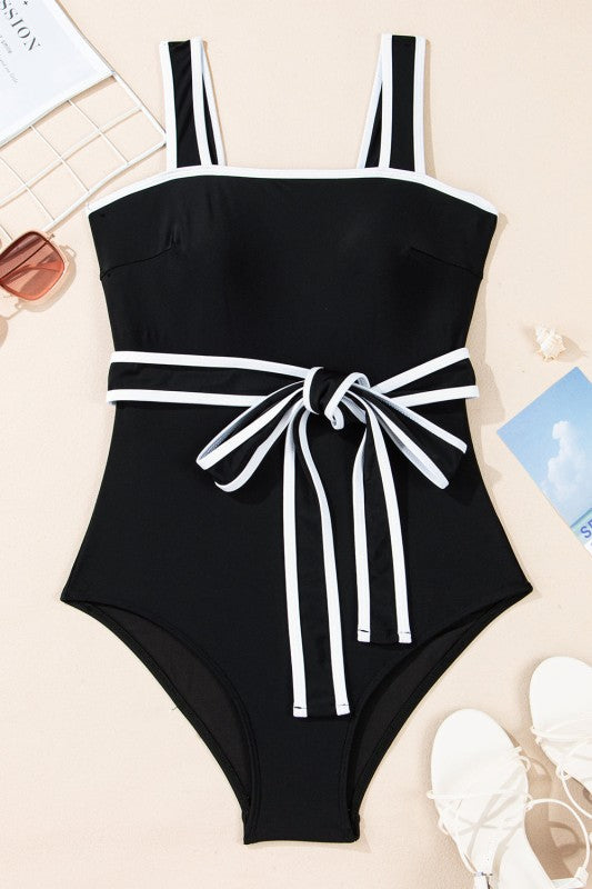 black and white one piece bathing suit
