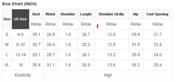 Bathing suit size chart